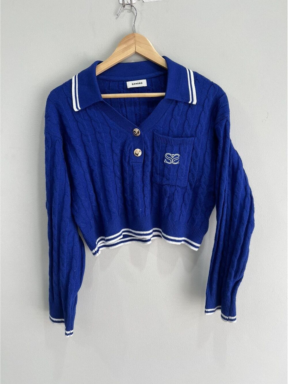 Vintage Womens Sandro Cropped Sweater Knit collared